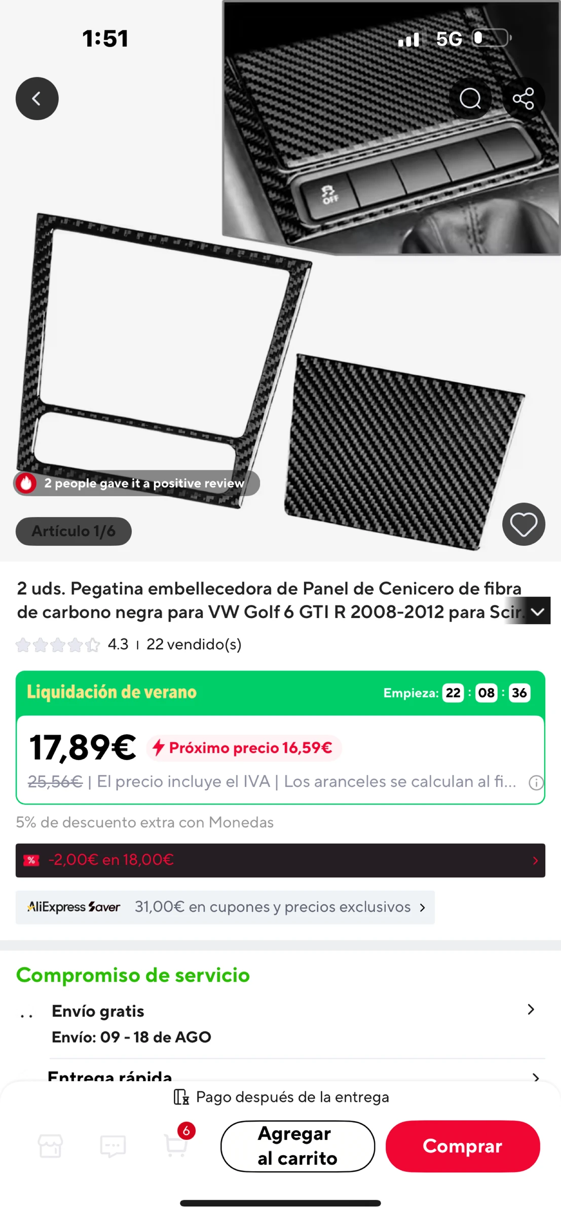 Adhesivo fibra de carbono Golf 6
